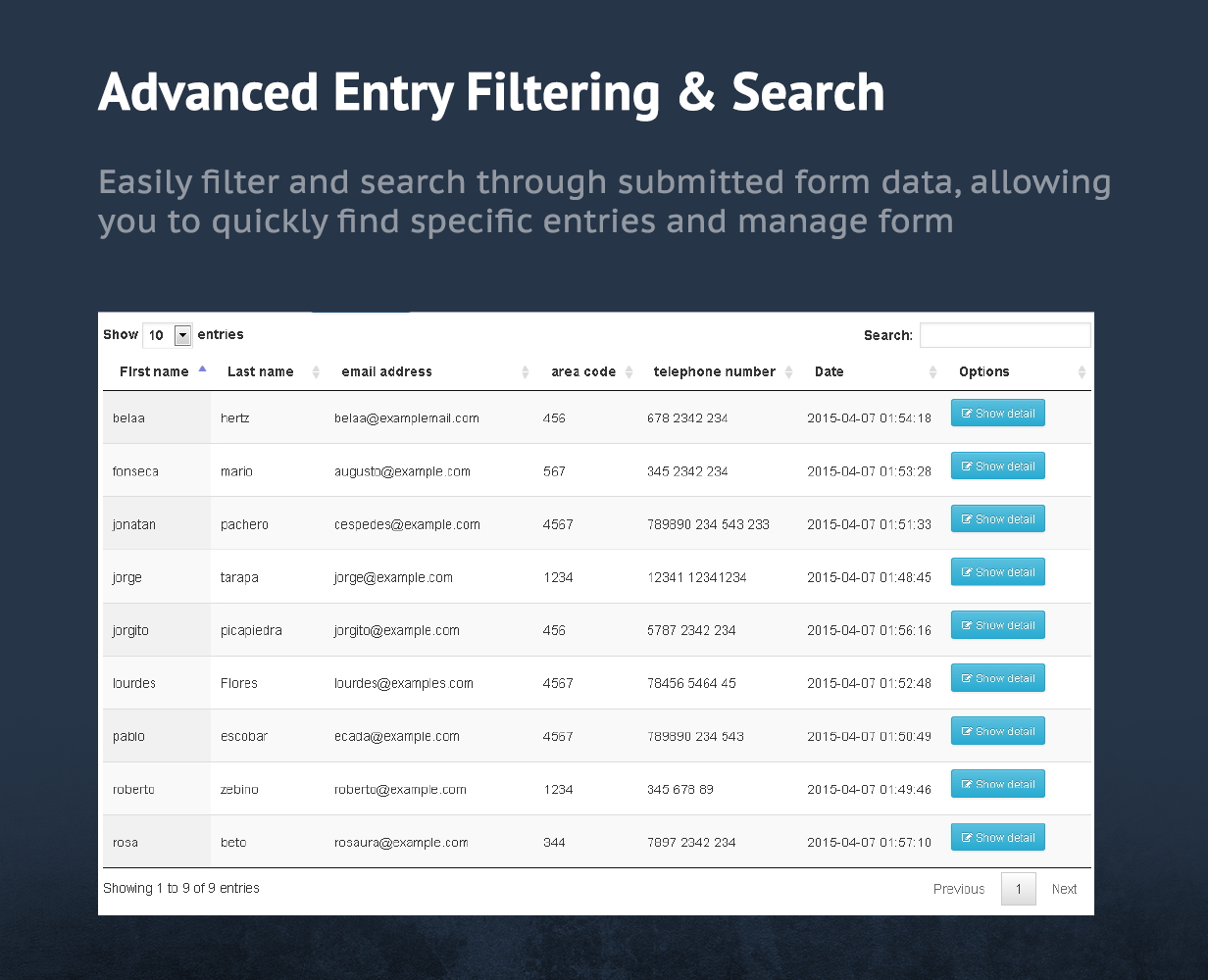 Filter and Search submitted data